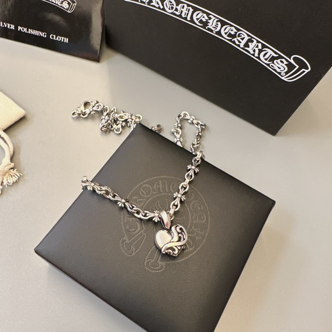 Chrome Hearts Silver Heart Pendant Necklace